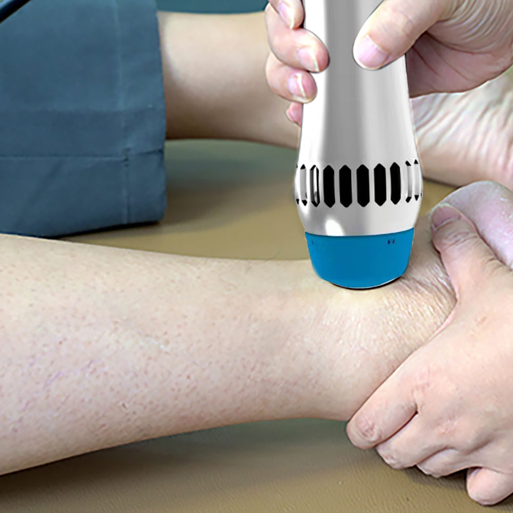Radial shockwave treatment targeting the lower leg.