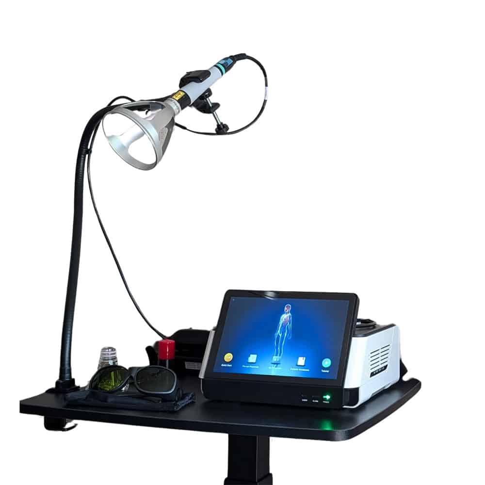 Patented S.T.A.R. system for hands-free Class IV laser therapy.