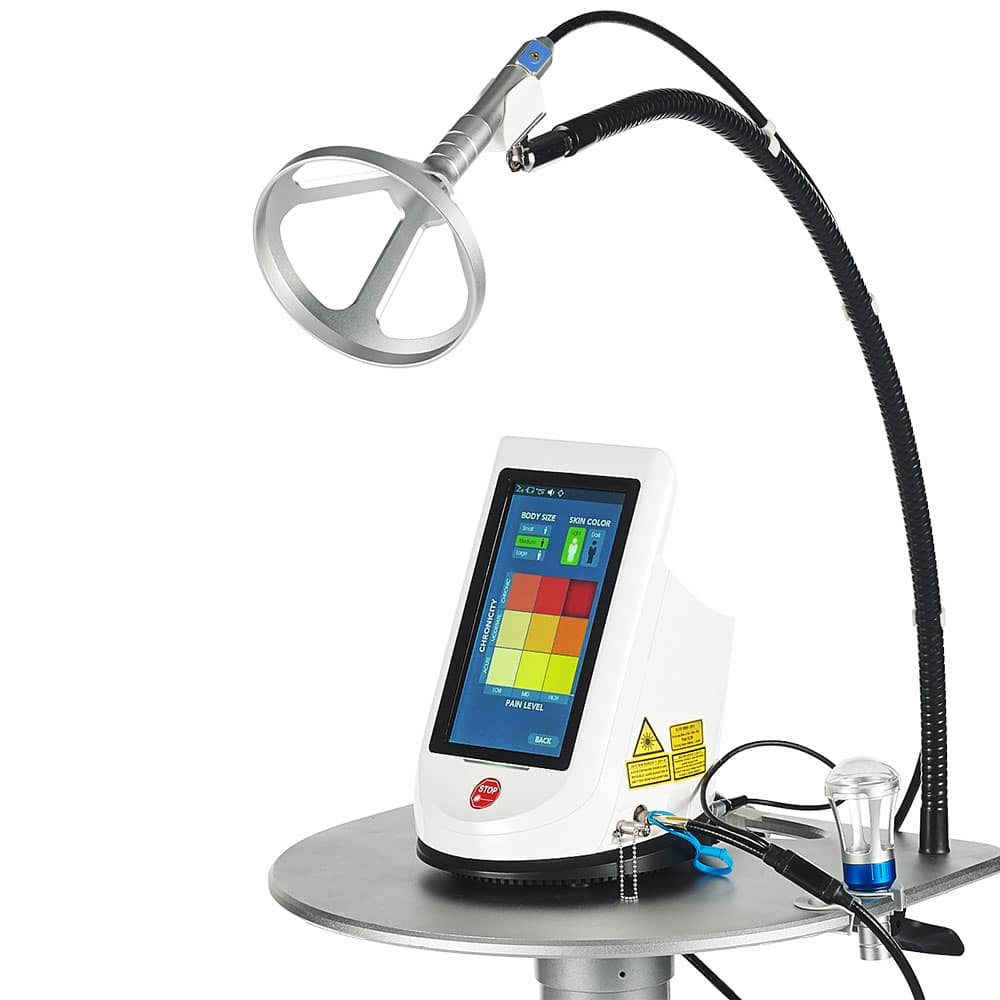 Medray Quad laser setup with attached S.T.A.R. Hands-Free Therapy System.