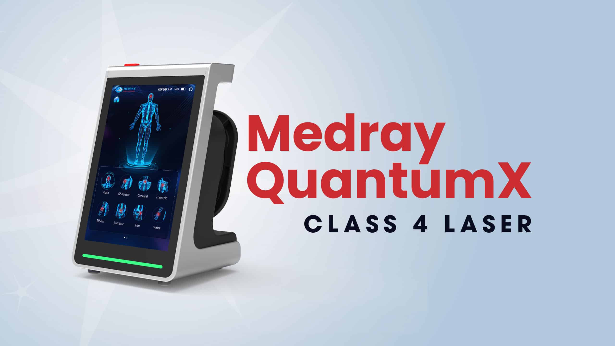 Medray QuantumX Class 4 Laser with touchscreen and hands-free therapy system.