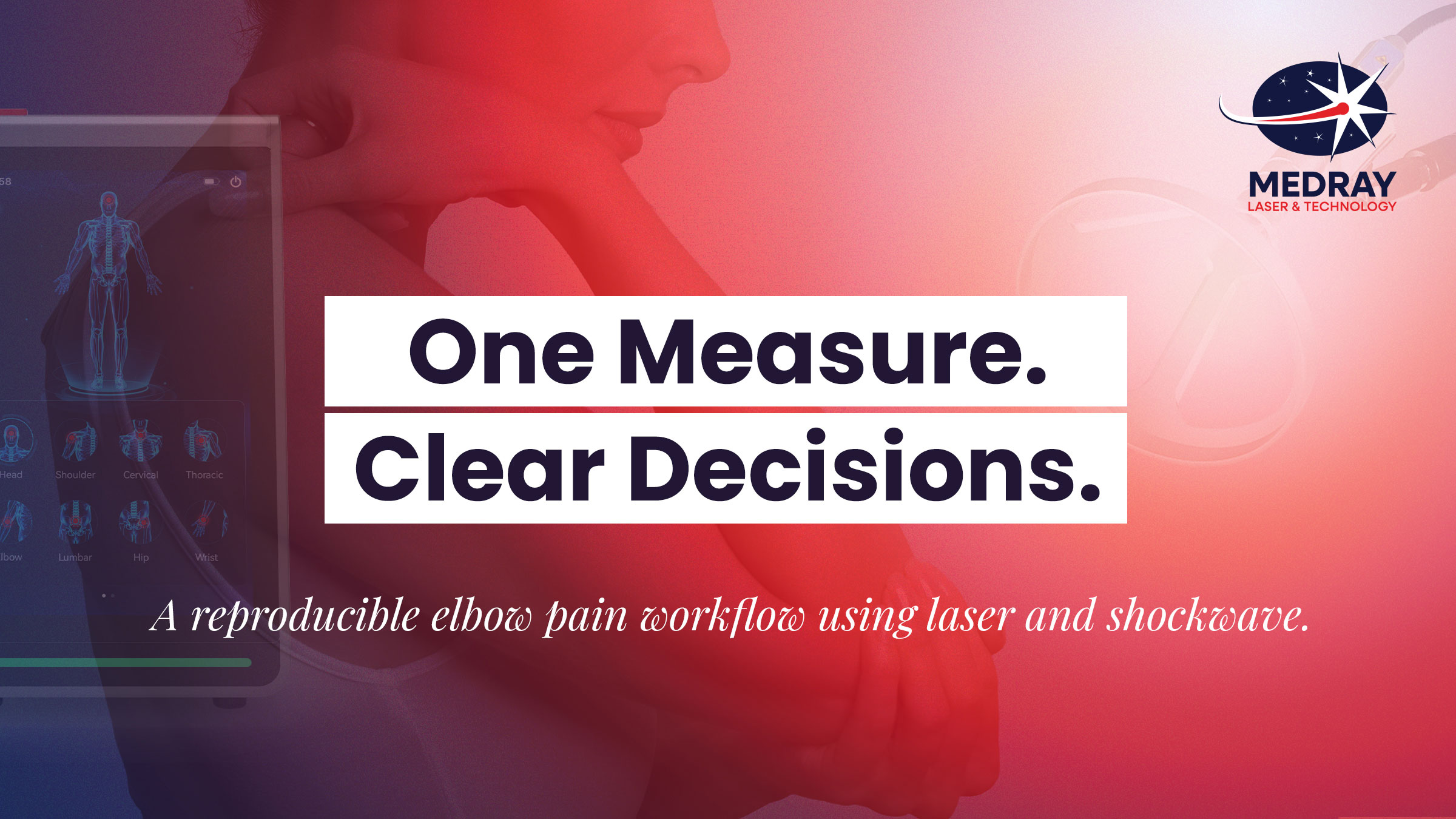 Visit-level pathway for managing lateral elbow pain using laser and shockwave therapy.