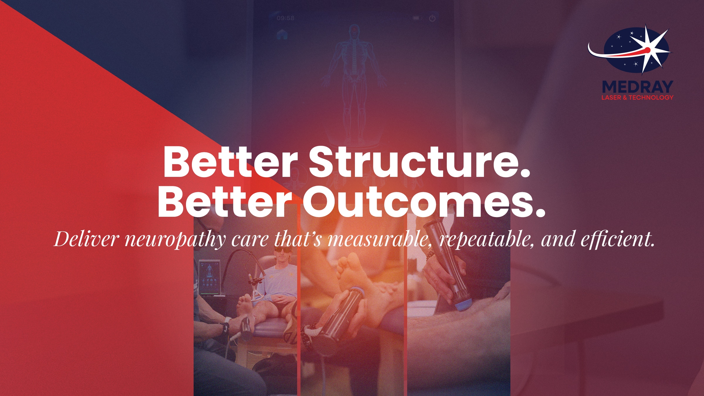 Clinician applying laser therapy on patient’s foot as part of a neuropathy-oriented care pathway
