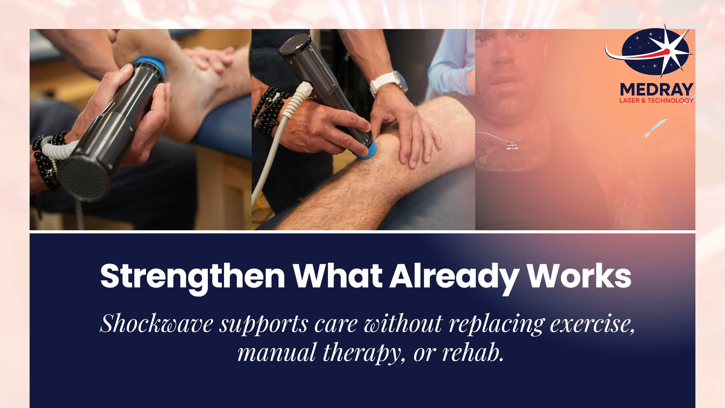 Clinician integrating shockwave therapy into an outpatient rehabilitation workflow